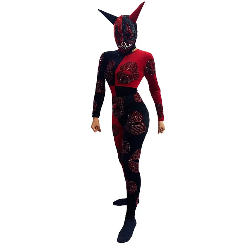 Gogo Show Dance Outfit Black Red Bodysuit Women Stage Costumes Carnival Festival Party Rave Clothing Nightclub Dancewear VDL4150