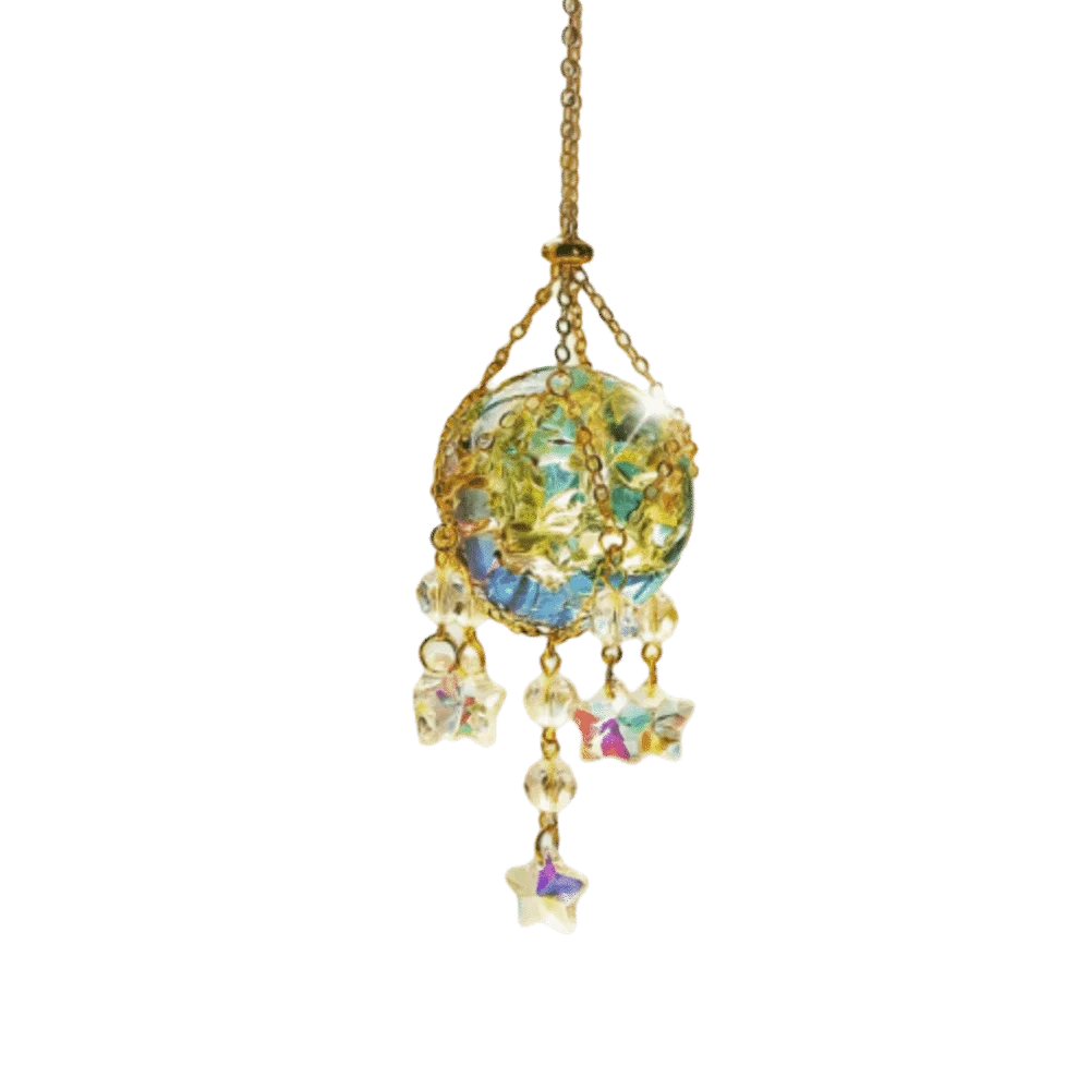 Transparent Crystal Glass Sun Catcher Spherical Detachable Rainbow Light Refraction Stainless Steel Chain Decoration