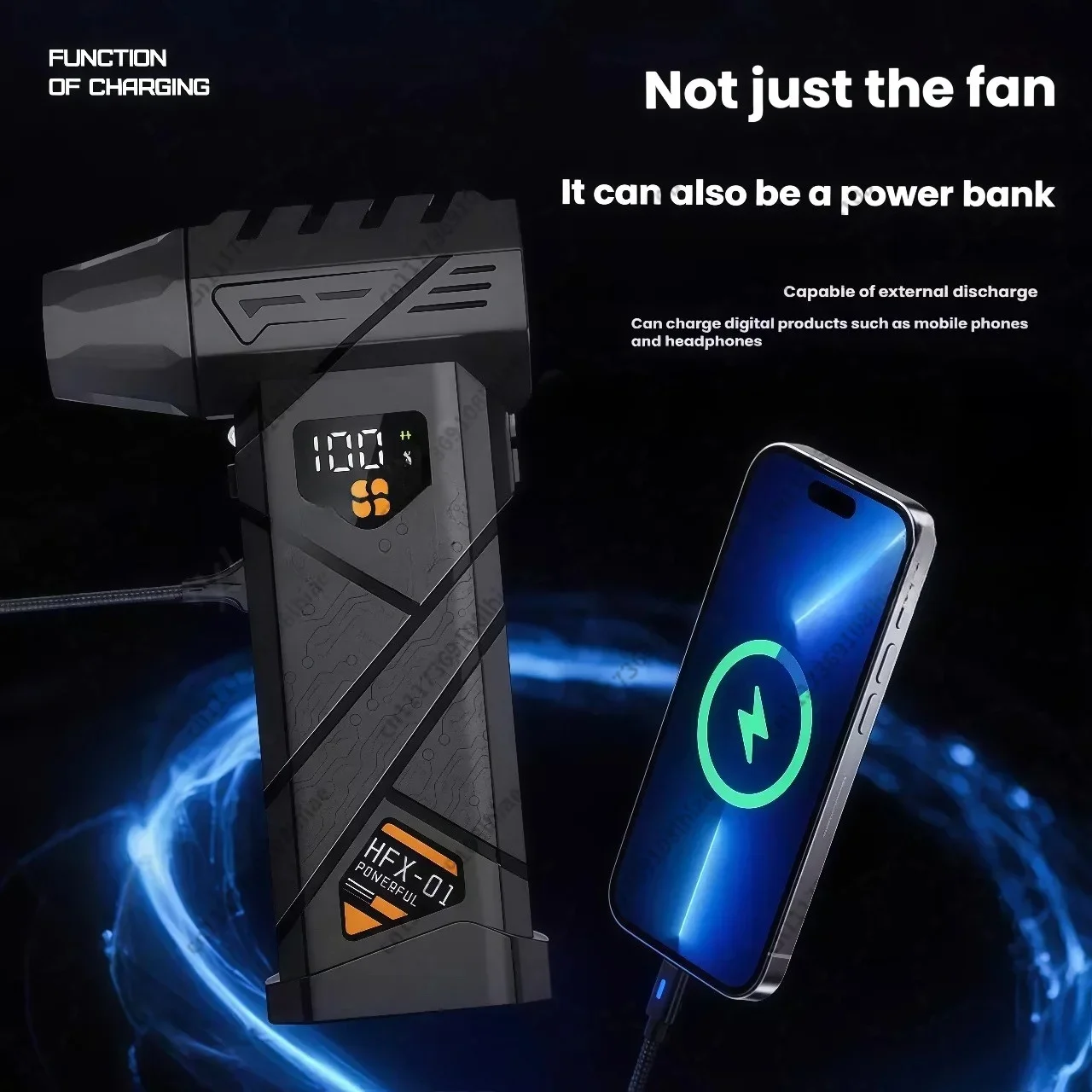 HFX-01 Powerful Turbo Air Blower 380g Blowing Force Strong Airflow Turbo Fan Power Bank Function Wireless Compressed Air Duster