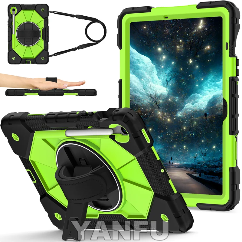 

Чехол с держателем для ручки для Samsung Galaxy Tab S10 Lite FE 10,9 дюйма, противоударный чехол для Galaxy S9 FE 10,9 11 дюймов, поворотный на 360 градусов, с плечевым ремнем