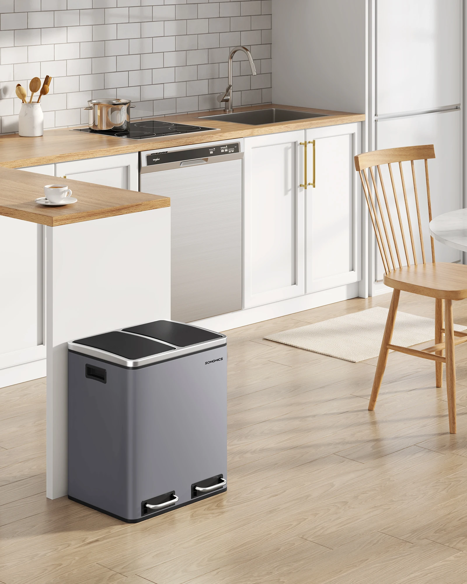 Songmics Prullenbak 30l Ergonomische Stalen Metalen Voetrails