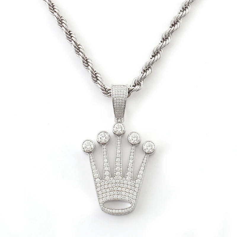 Abalorio de corona de oro blanco de 10K de Provenza, diamantes redondos de moissanita Ice Out Def VVS, uso diario para hombres, joyería de Hip Hop, fiesta de aniversario