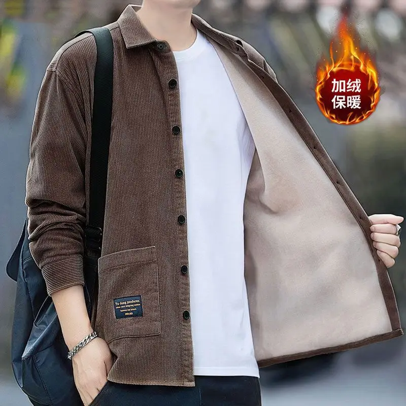 Men's Corduroy Shirt 2026 Long-sleeved Jacket New Casual Solid Multi-pocket Loose Velvet Top Clothing Winter Jacket Men