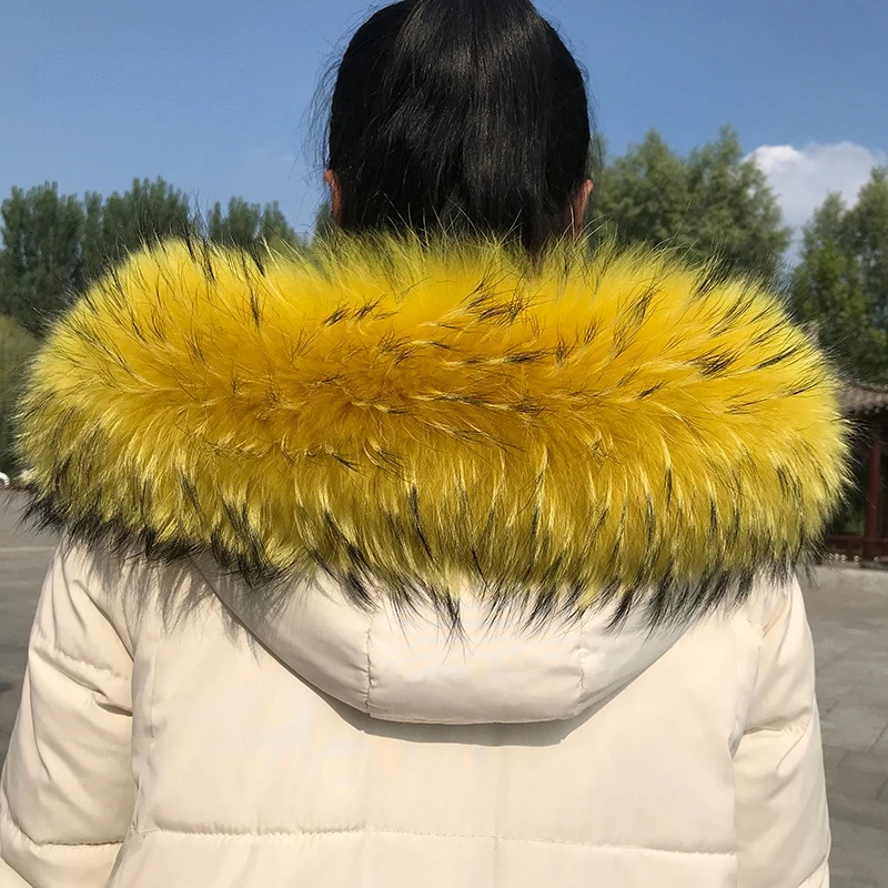 100% Real Fur Collar Luxury Warm Natural Raccoon Fur Scarf Women Genuine Fur Collar Scarves Large Fur Shawl Male Jacket Coat