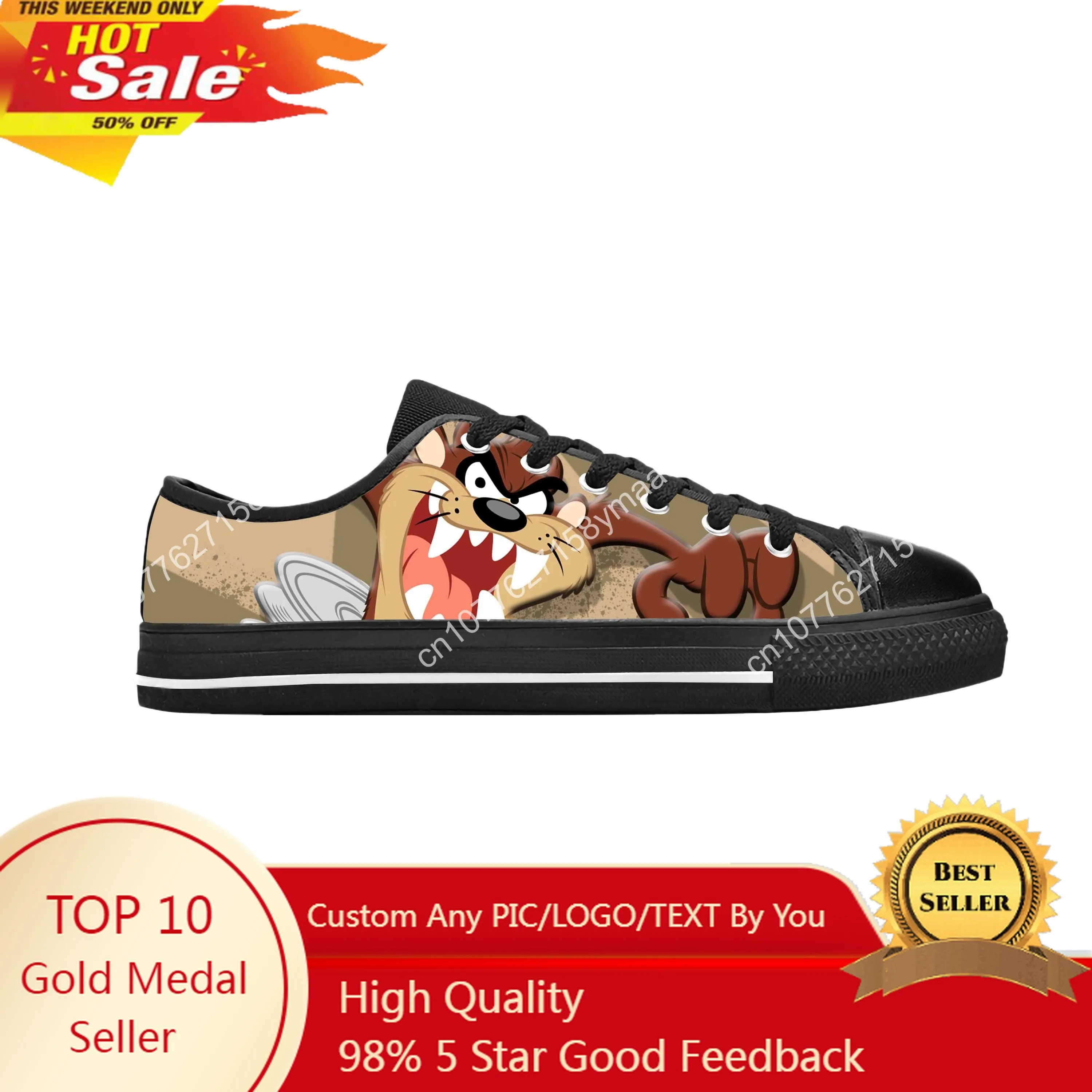 Hot Tasmanian Evil Devil Anime Cartoon Manga Comic Casual Cloth Shoes Low Top Comfortable Breathable 3D Print Men Women Sneakers