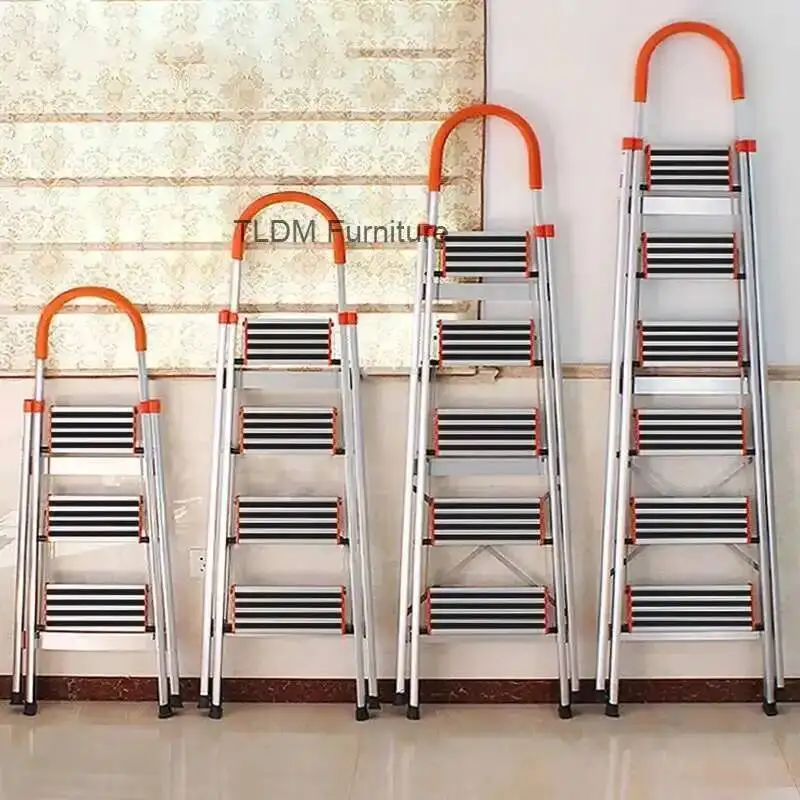 Folding Modern Aluminum Ladder Telescopic Step Stools Home Indoor Portable Stairs Kitchen Multi-function Herringbone Step Ladder