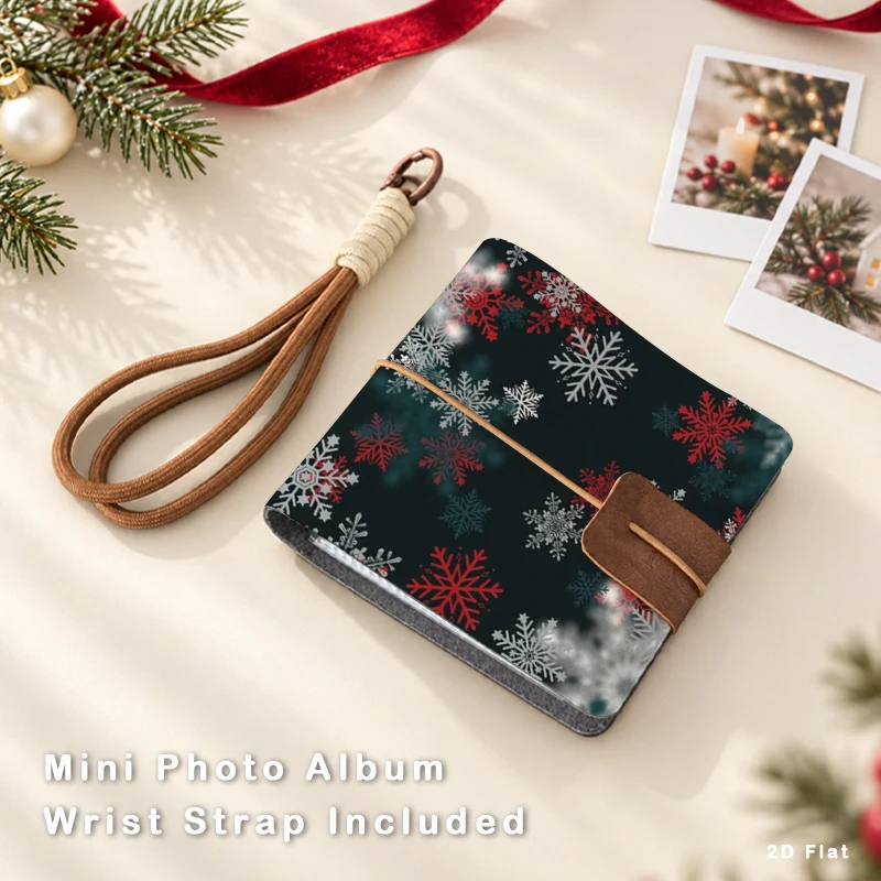 Christmas Snowflake Pattern Mini Photo Album Portable 3 Inch Photo Card Holder With Detachable Wrist Strap Holiday Keepsake Gift