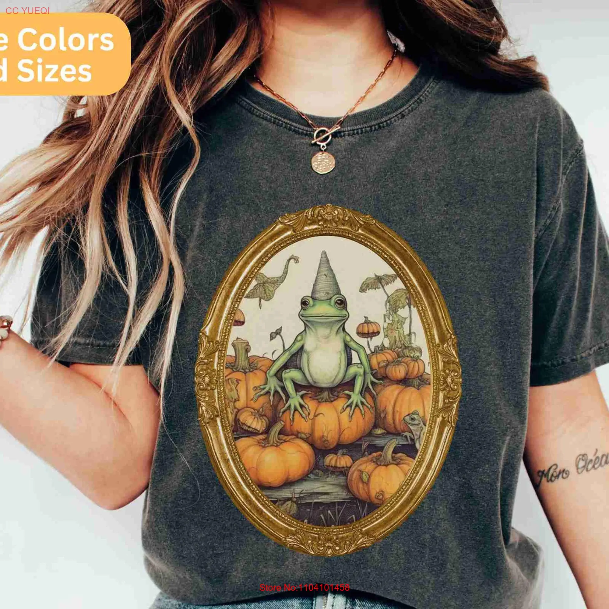 Halloween T Shirt Pumpkin Frog Comfort Colors Oversized Victorian Vintage spooky vibes Trendy Fall Cottage Core