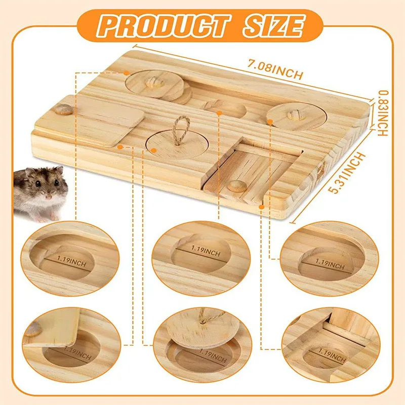 Wooden Enrichment Foraging Toy Chew Toys Funny Puzzle Game Feeding Toys for Bunny Hamster Chinchilla Small Pet Rabbit