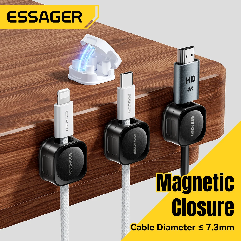 Clipes Magnéticos Essager para Cabos, Suporte Ajustável para Gerenciamento de Fios, Organizador de Cabos para Abaixo da Mesa