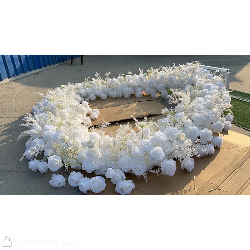 Weißer Rosen- und Schleierkraut-Herzförmiger Blumenbogen, Künstlicher Blumen-Hochzeitshintergrund, Rahmen für Zeremonien, Partys, Fotobox-Dekoration, Requisiten – Detail 7