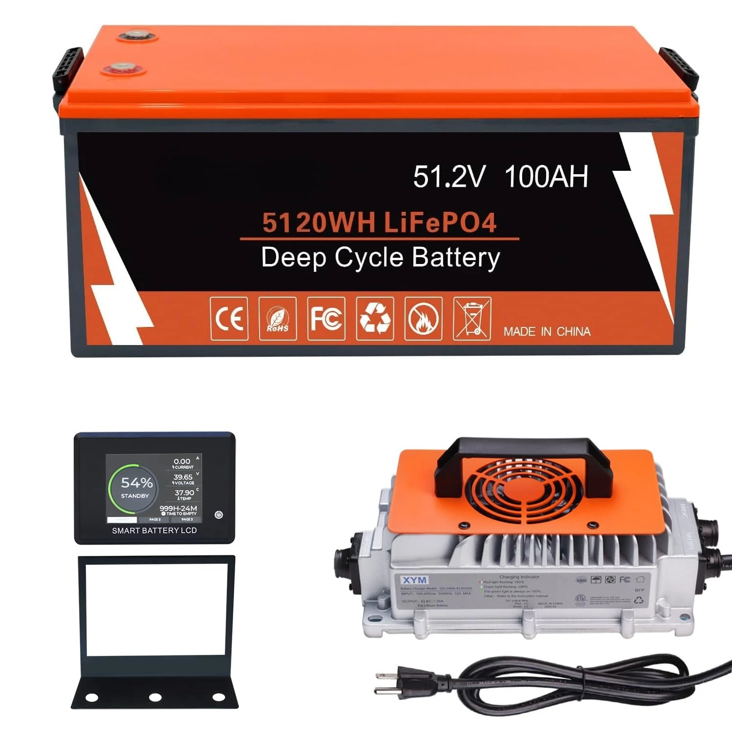 48 Volt Lithium Battery for Golf Cart with 18A Charger, 48V Lithium Battery with 200A BMS, LCD & Mobile Monitor,, Customized