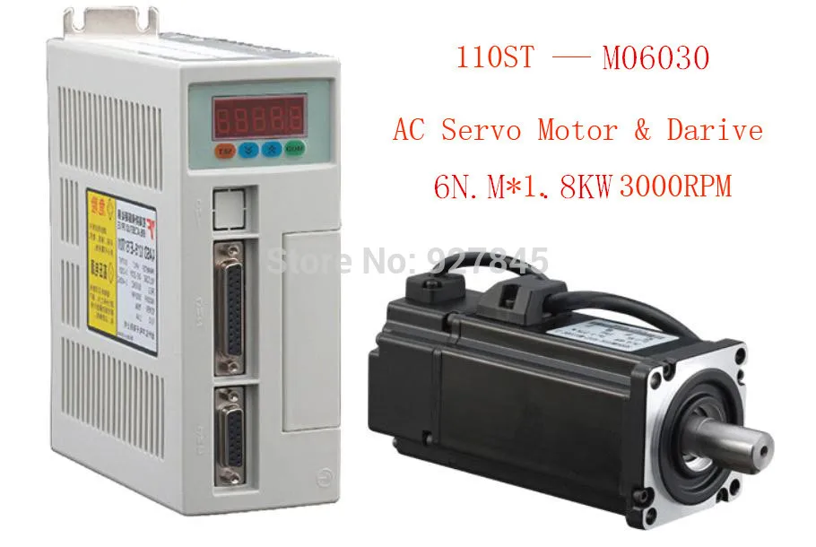 2set/lot 6N.M 1.8KW AC Servo Motor Driver Servo System Kit  SERVO MOTOR Kits Servo Motor Driver 110ST-M06030