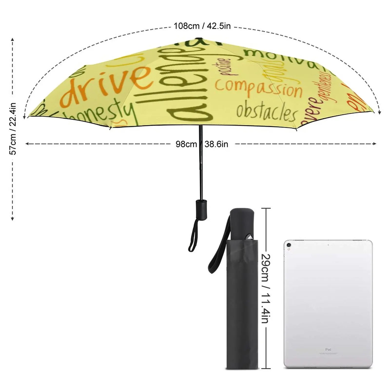 Letters Word Art Umbrella Motivational Words Waterproof Automatic Umbrella Cool Art Compact Beach Umbrella