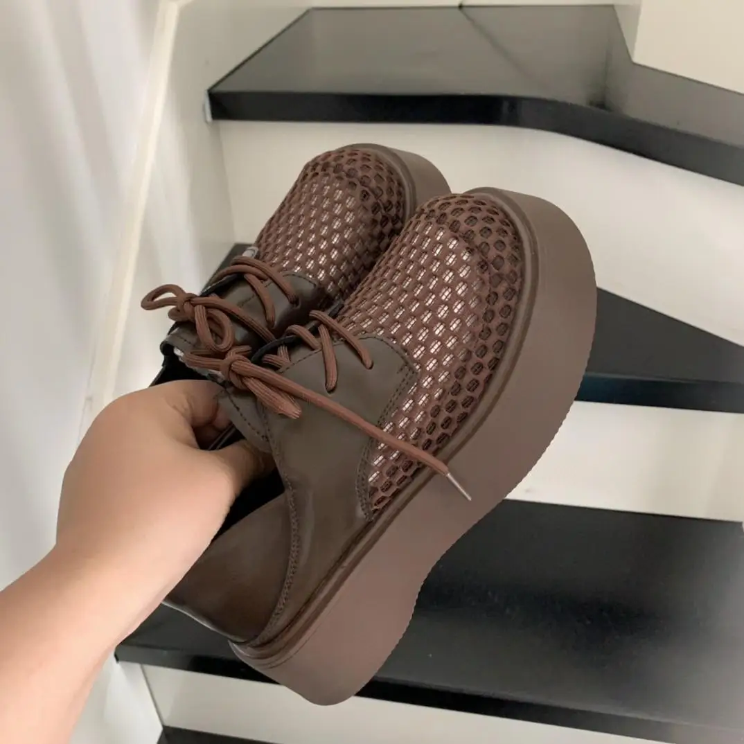 2026 Summer New Women's Platform Loafers Breathable Mesh Slip-On Shoes British Style Casual Convertible Footwear