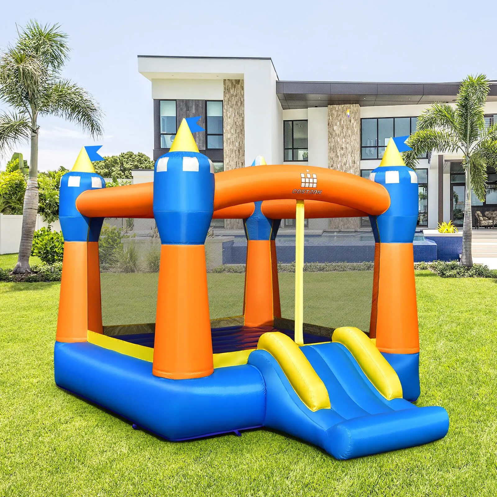 Babyjoy Opblaasbare Bounce House Kids Magic Castle W/Grote Springen Gebied Met 550W Blower