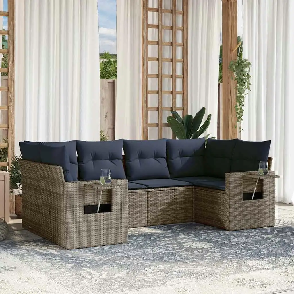

6 Piece Outdoor Sofa Set with Cushions Gray Rattan Furniture for Patio Garden Deck