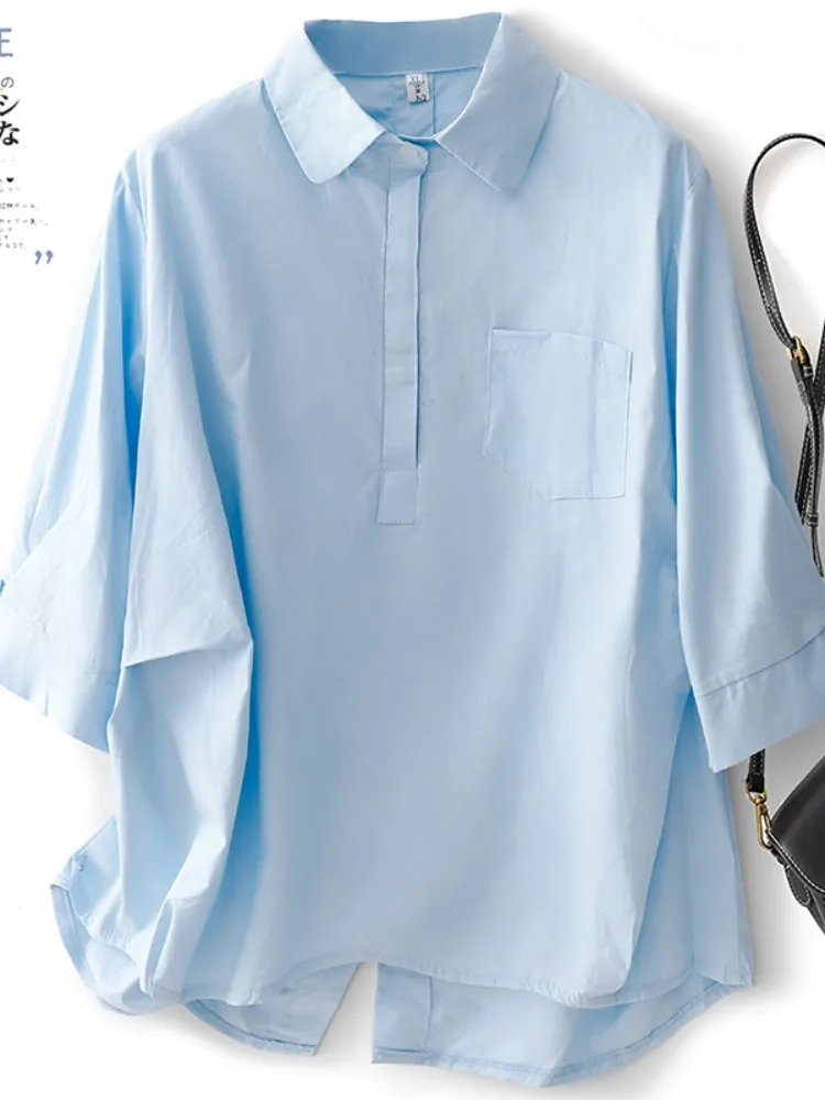 White Casual ort Sve irt Women's f Open Collar Summer 2025 New plus Size Small Frame Commute Sle Button Detail