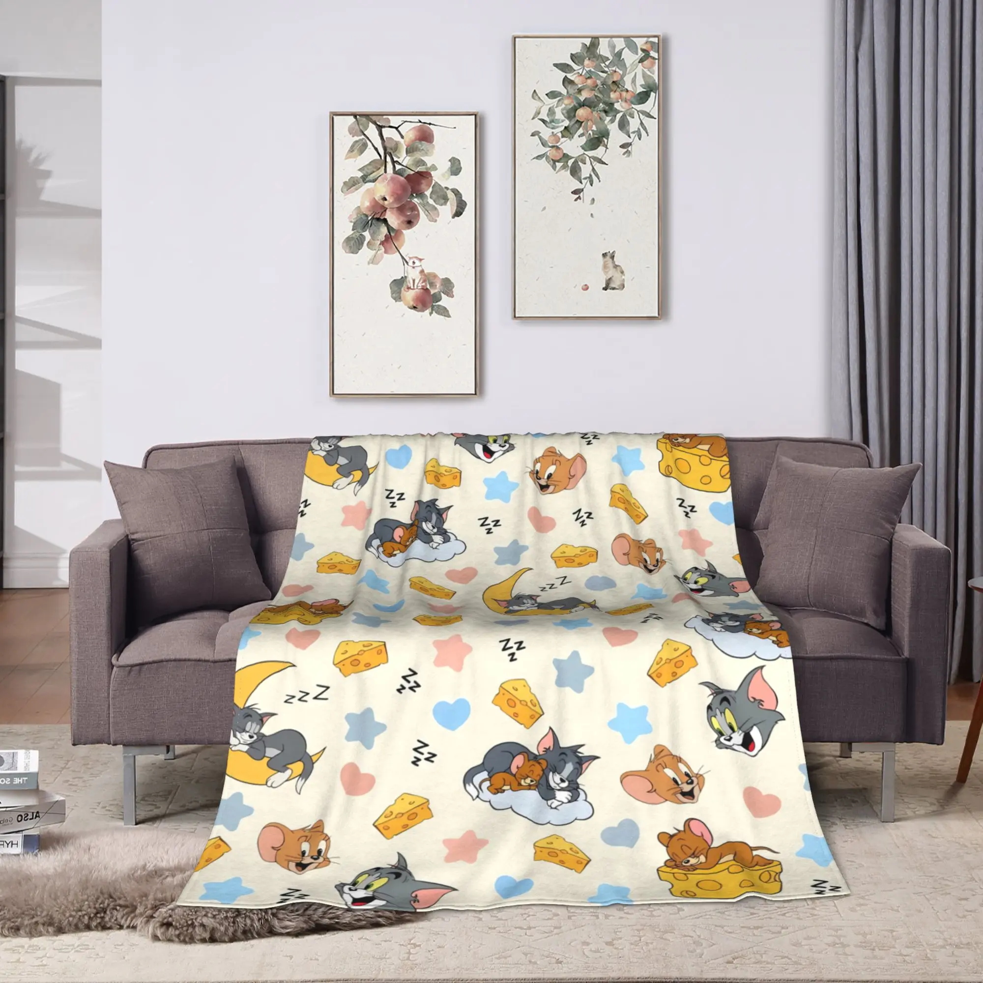 Tom Jerry White Print Manga Flannel Blanket Winter Super Warm Throw Blanket for Kids Living Room Bedspread Sofa Bed Cover