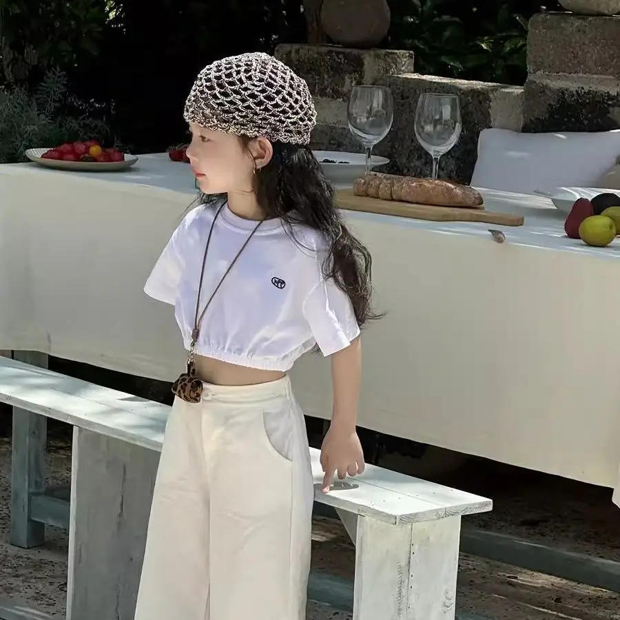 Baby Girl Design Sense Niche Fashion High Waist Short Top for Childrens Summer New Product Korean Version Short Sleeved T
