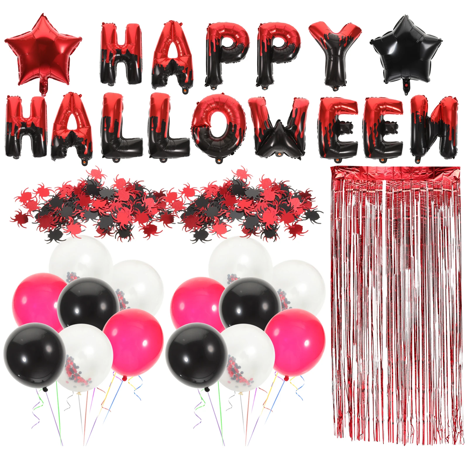 

Halloween Decoration Set Inflatable Plastic Banner Garland Themed Balloons Party Supplies Black Red Balloons Fringe