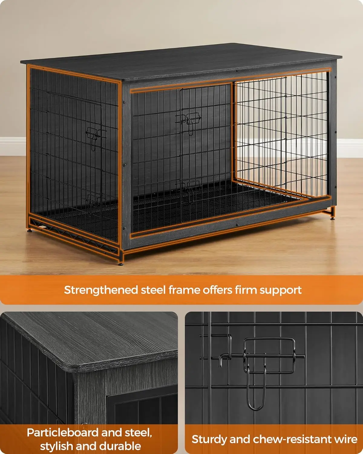 Feandrea Dog Crate Furniture, 56.1" Modern Kennel for Dogs Indoor up to 105 lb, Heavy-Duty Dog Cage with Multi-Purpose Removable