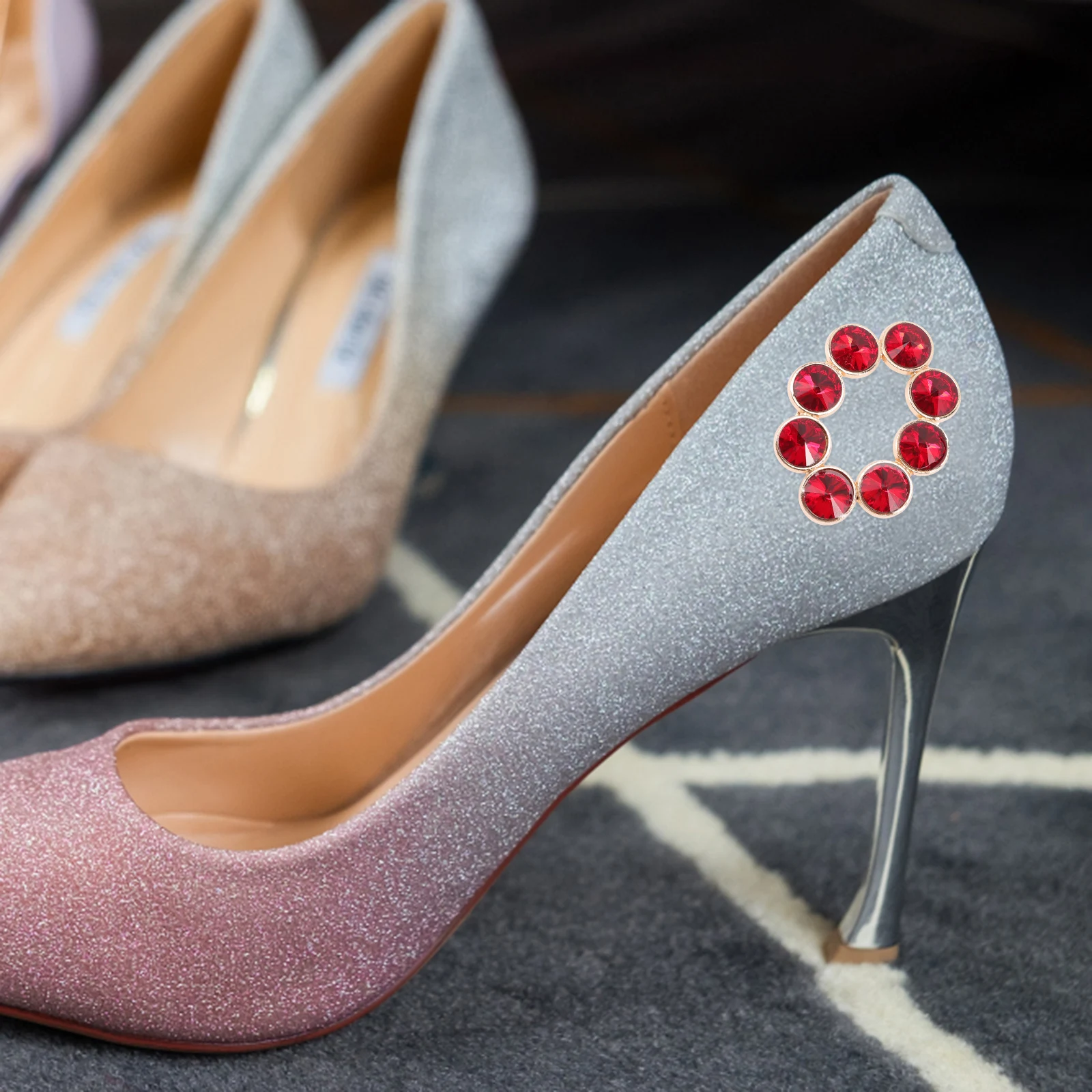 

2 Pcs Rhinestone Buckle Shoe Clips for Women Wedding Accessories Red Buckles Shoes Decoration Women's