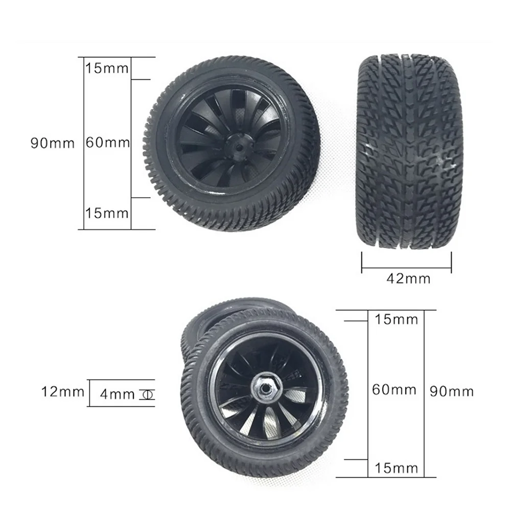 ล้อยางล้อยาง90มม. 4ชิ้นสำหรับ wltoys 144001 124019 12428 104001 haiboxing 16889 SG1601 mobil RC อัพเกรด