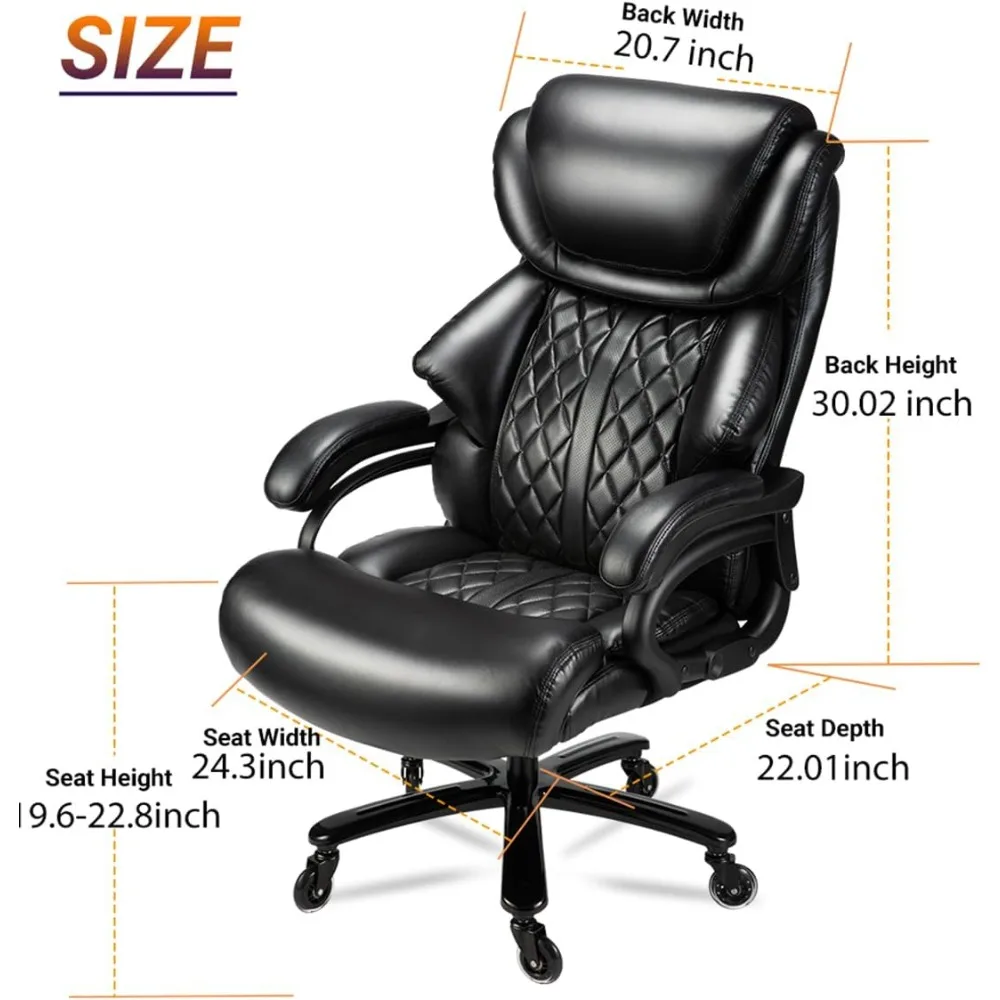 Krzesło biurowe dla dużych i wysokich osób, udźwig 227 kg, szerokie siedzisko sprężynowe, obrót o 360 stopni i wytrzymałe kółka, do biura szefa lub domowego biura.