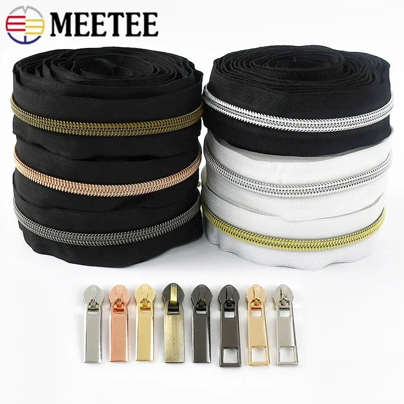 5/10M 3# 5# Meetee Nylon Zipper Tape Backpack Zip Slider Clothes Decorative Zips Coil in The Meter Jacket Tailoring Accessories