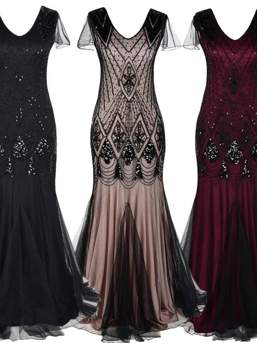 

Retro Sequin Dr Large Size Par Ball Gown Ele Sparkling Evening Dr Women's Faionable Vintage Sle Maxi Dr