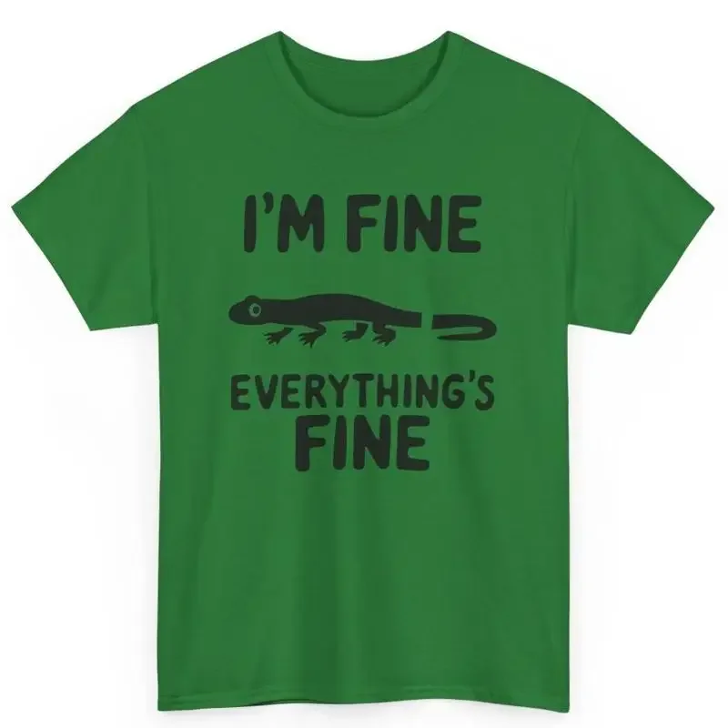 Lizard I'M Fine Everything Is Meme Anxiety Joke Cotton T Shirt