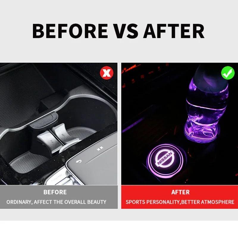 Colorful Changing Lights LED Car Water Cup Pad USB Luminous Coaster for Nissan Qashqai Primera Micra Navara Almera Note Tiida