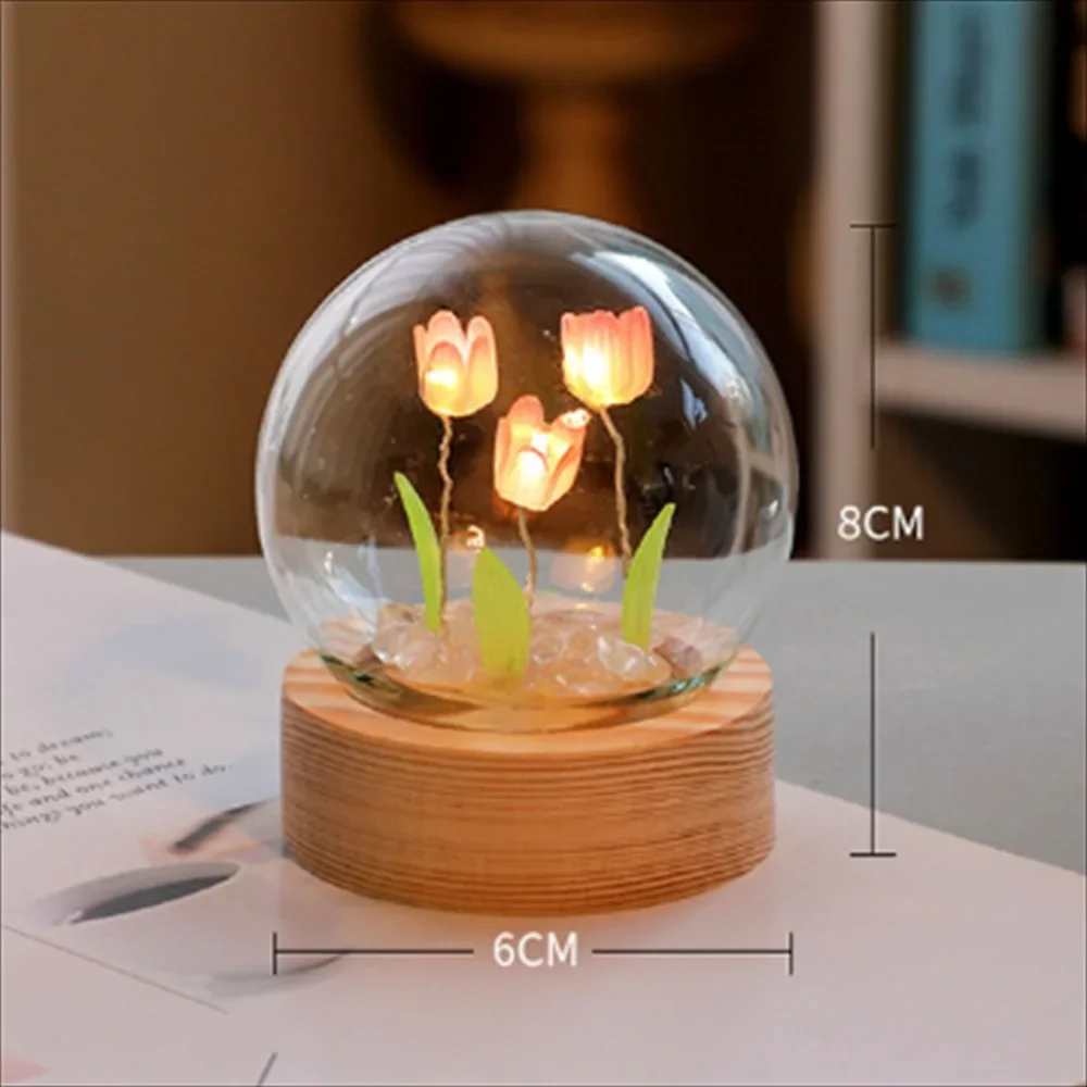 Tulipano Luce notturna Camera da letto carina Decorazione della stanza Lampada floreale Regalo di San Valentino Lampara Tulipanes Fidanzata Materiale fai da te fatto a mano