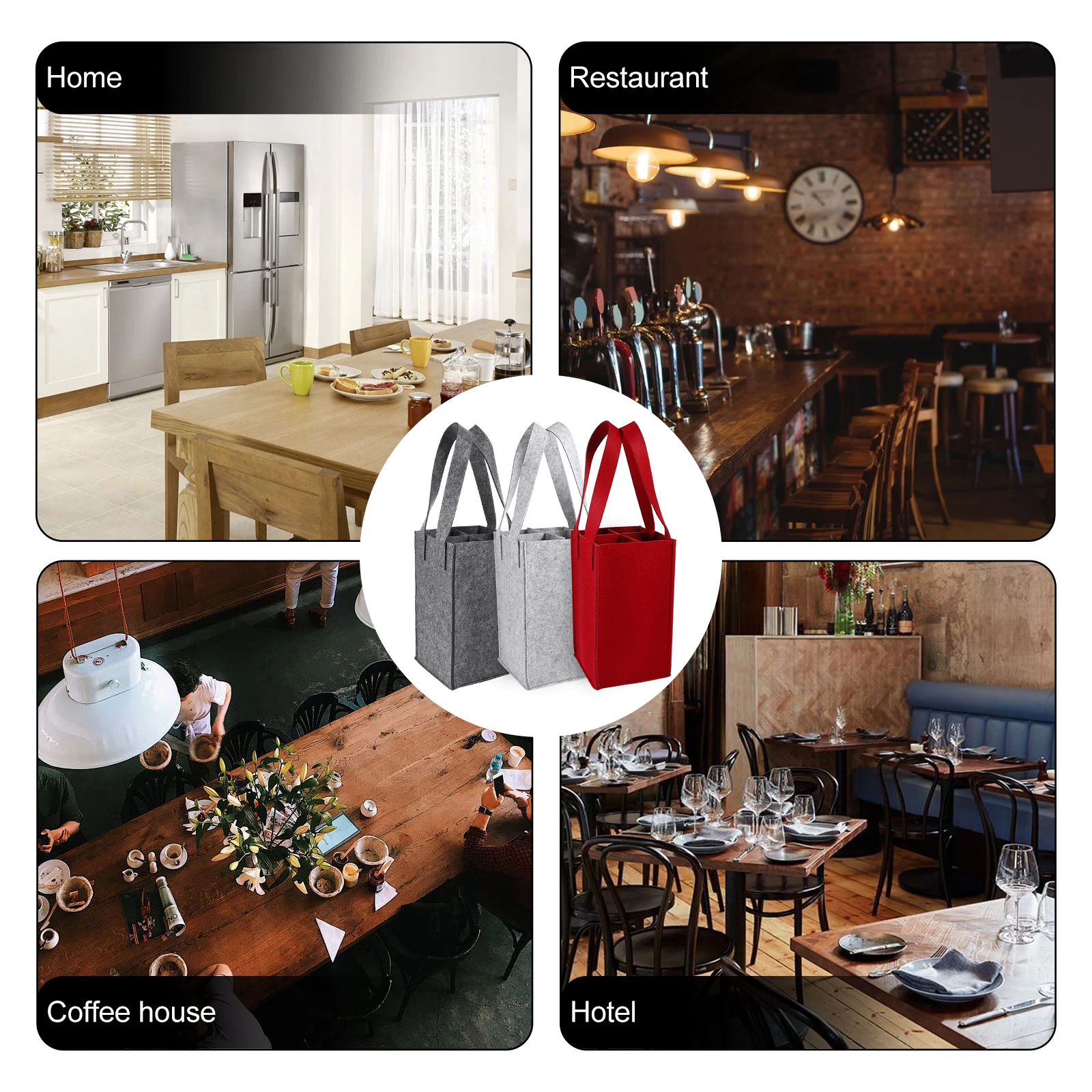 

3 pcs Wine Bottle Carriers Large Capacity Felt Bottle Bags For Picnic Party Travel Reusable Divider Tote Bags Wine Beer