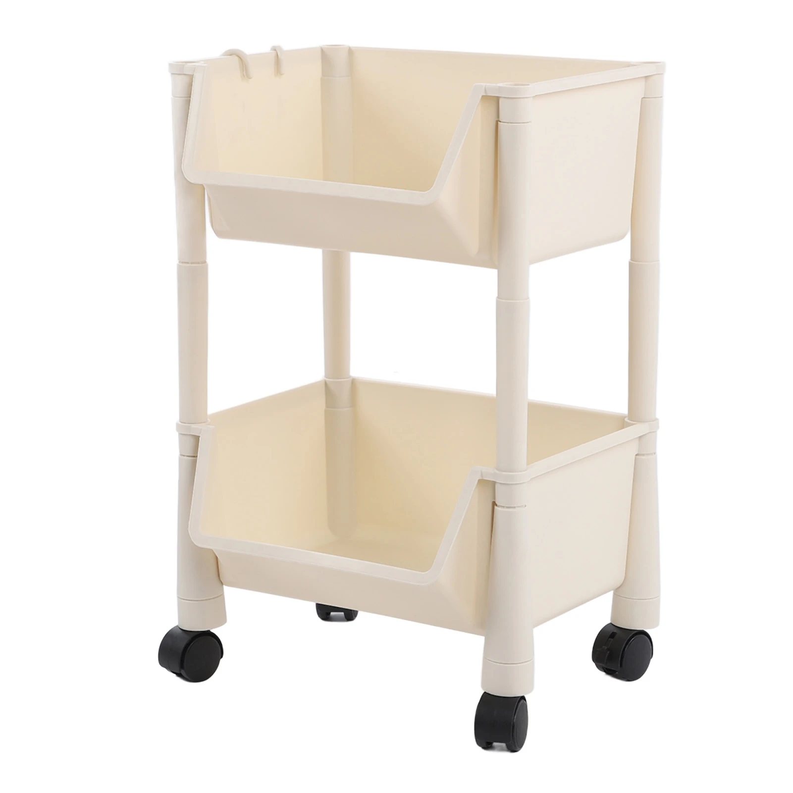 Compact Rolling Storage Organizer Large Capacity Mobile Utility Cart Movable Storage Book Shelves with Lockable Wheels 2 Tier Wi