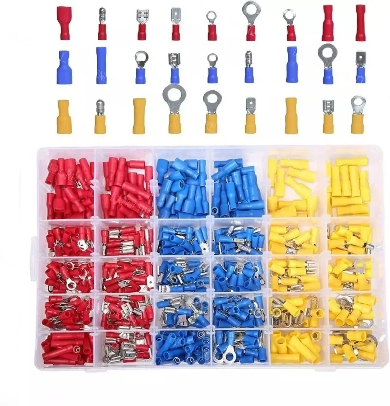 480PCS Insulated Cable Connector Electrical Wire Crimp Spade Butt Ring Fork Set Ring Lugs Rolled Terminals Assorted Kit