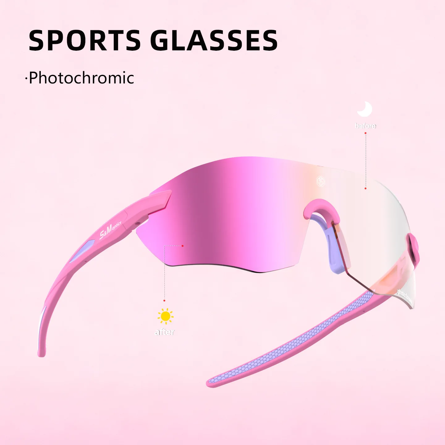 S&M S203 TR90 Photochromic Sports Sunglasses UV400 Lightweight 23g Cycling Running Hiking Tennis Unisex 8 Colors