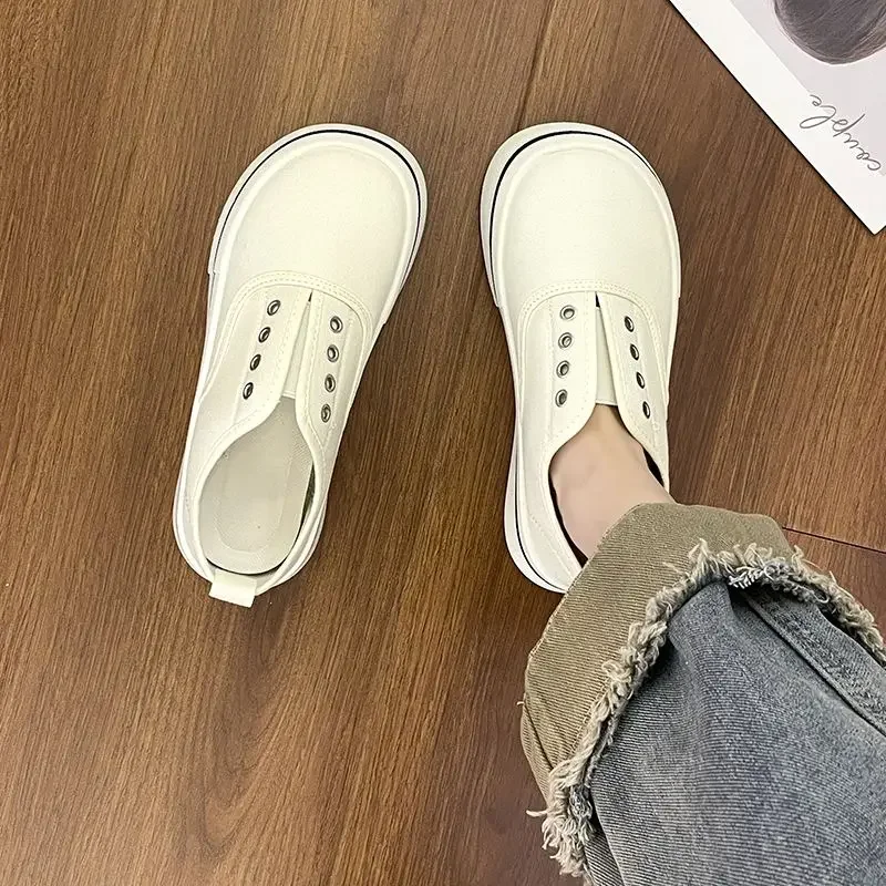 Black Women Canvas Sneakers Thick Bottom Female shoe Round Toe Elastic lady's tennis Shoes Woman Casual  Versatile Shoes