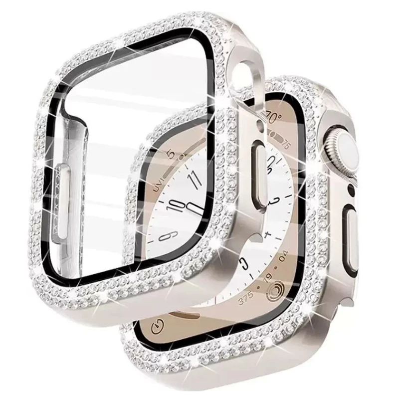

New Arrival For Apple Watch S11/S10 Case with Built-in Screen Guard | 2-Row Diamond Bumper + PC Tempered Glass | Compatible S9