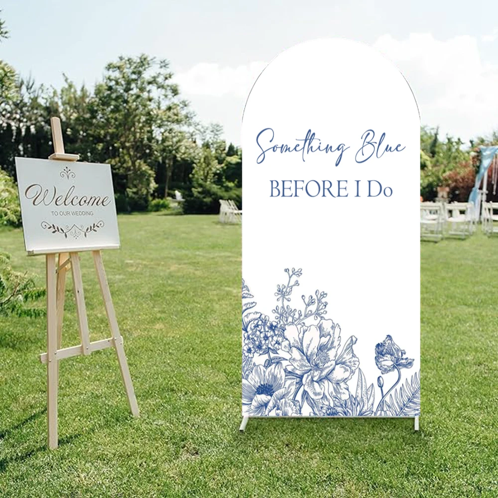 أغطية خلفية قوس دش الزفاف من Mochicka باللون الأزرق قبل أن أفعل صورة خلفية لحفلات الزفاف