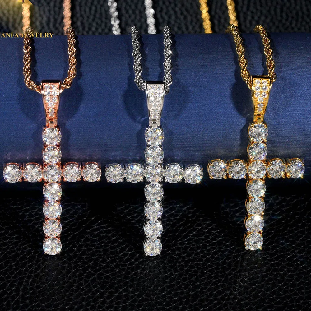 

Hiphop 6MM D Color Moissanite Cross Pendant 925 Sterling Silver Plated Rose Gold for Women Men Rock Jewelry Pass Diamond Tester