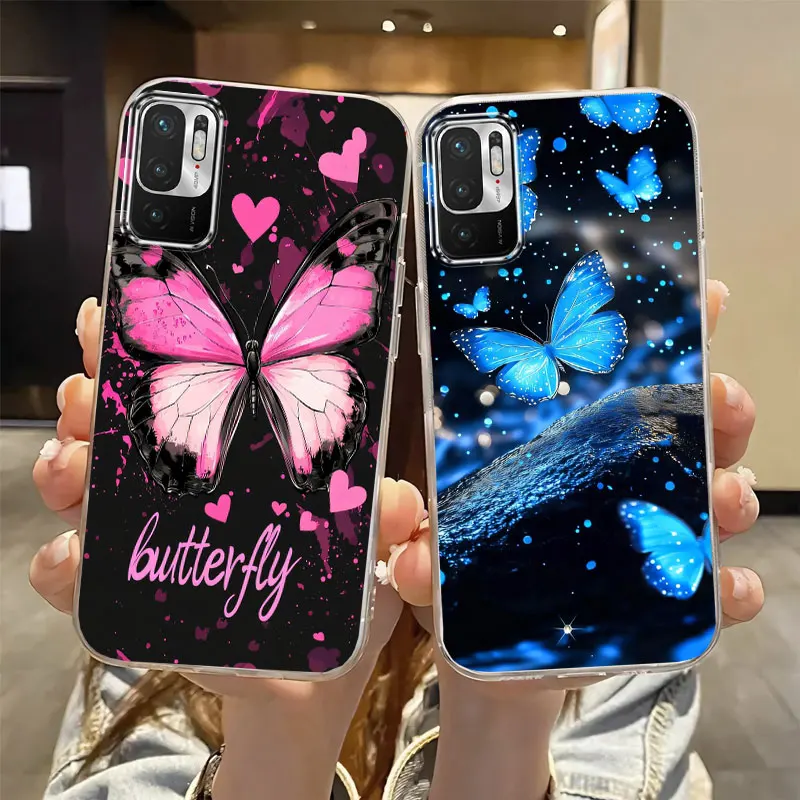 Butterfly Case For Redmi Note 10 10T JE Phone Case For Xiaomi Redmi Note10T JE Soft Silicone Clear Shockproof Cover Capa Fundas