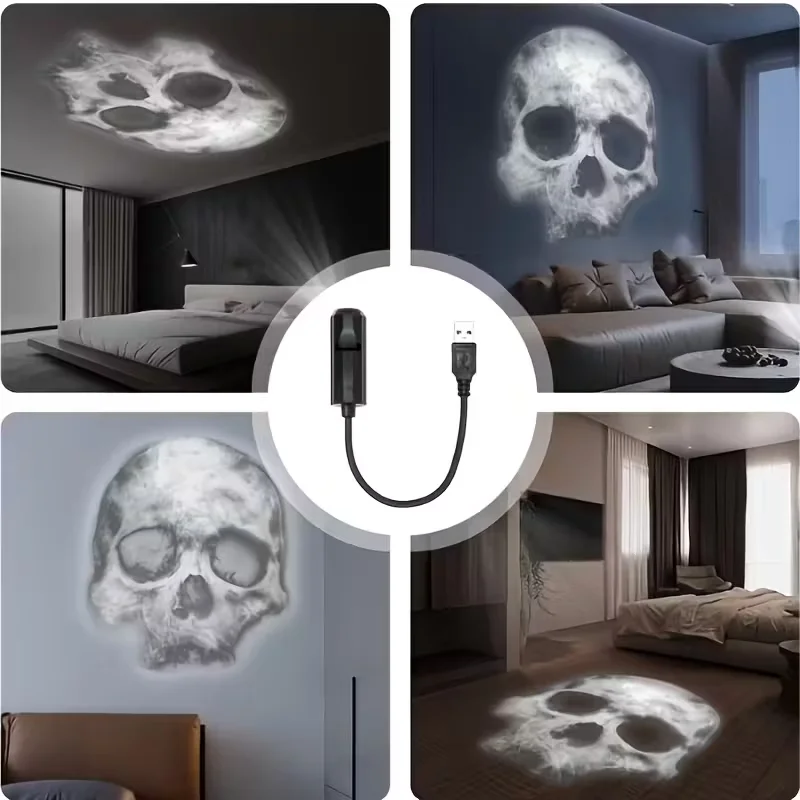 USB Projector Night Light Adjustable Flexible Hose LED Projection Lamp Halloween Skull Projector Light Bedroom Atmosphere Decor - view 4