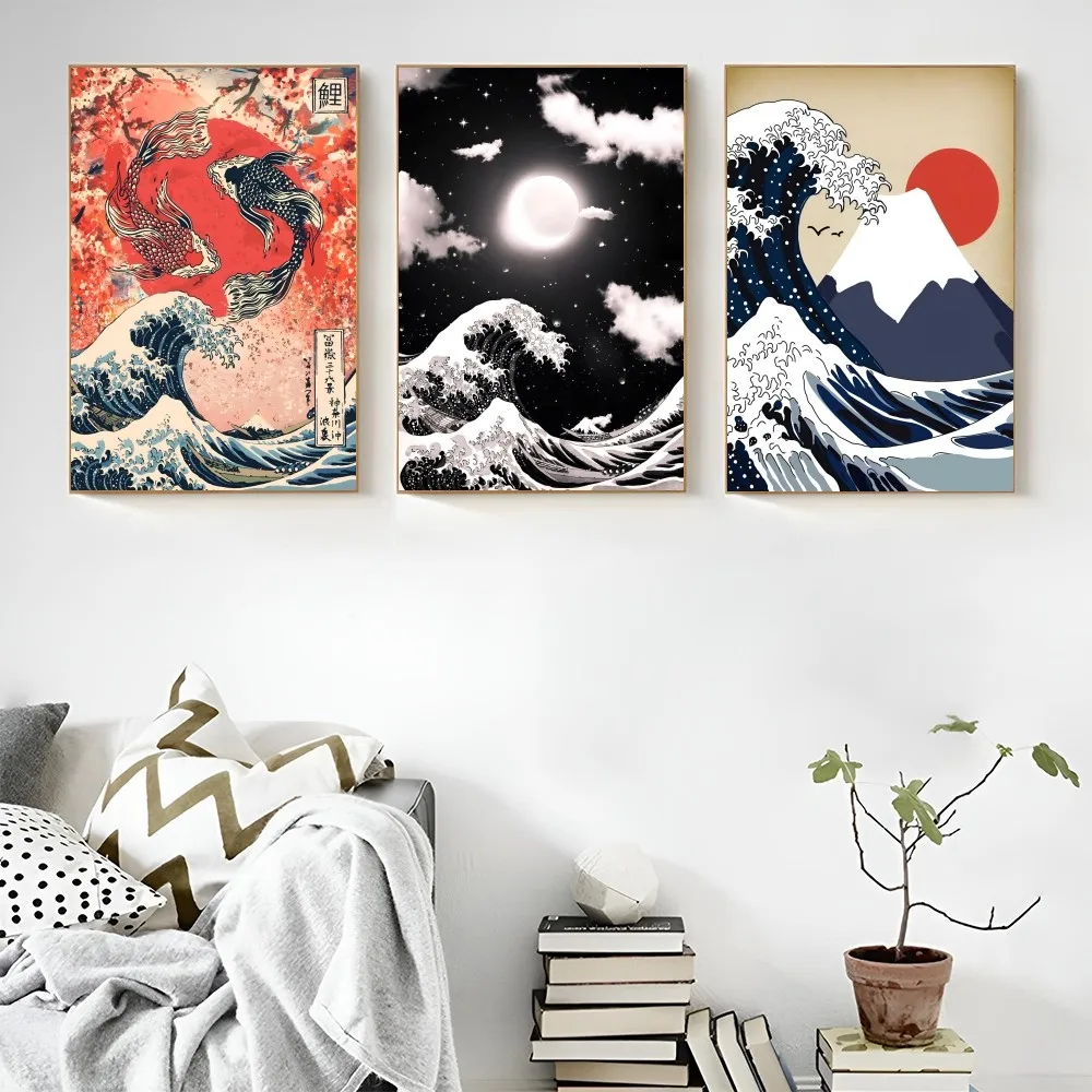 1PC Japanese Waves Poster Self-adhesive Art Waterproof Paper Sticker Coffee House Bar Room Wall Decor