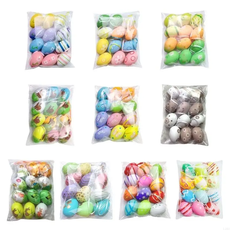 L9BE 12Pcs Easter Colorful Eggs Handmade Art Ornament Decorative Crafts Supplies