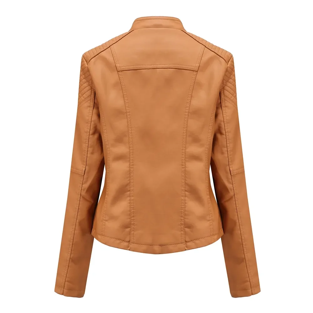 2023 Autumn Women\'s Leather Jacket Slim Turn-down Collar Short PU Leather Coat Women Zipper Motorcycle Jackets Outwear Female