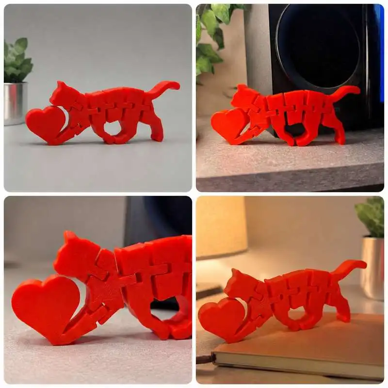Adjustable Moving Cat Statue With Heart Accent Tabletop Ornament Daily Desktop Decor Gift