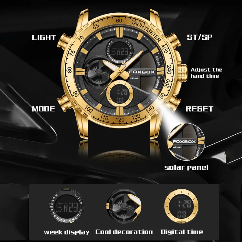 FOXBOX Luxury Men Quartz Digital Watch Creative Sport Silicone Watches Man Waterproof Wristwatch Luminous Analog Digital Clock