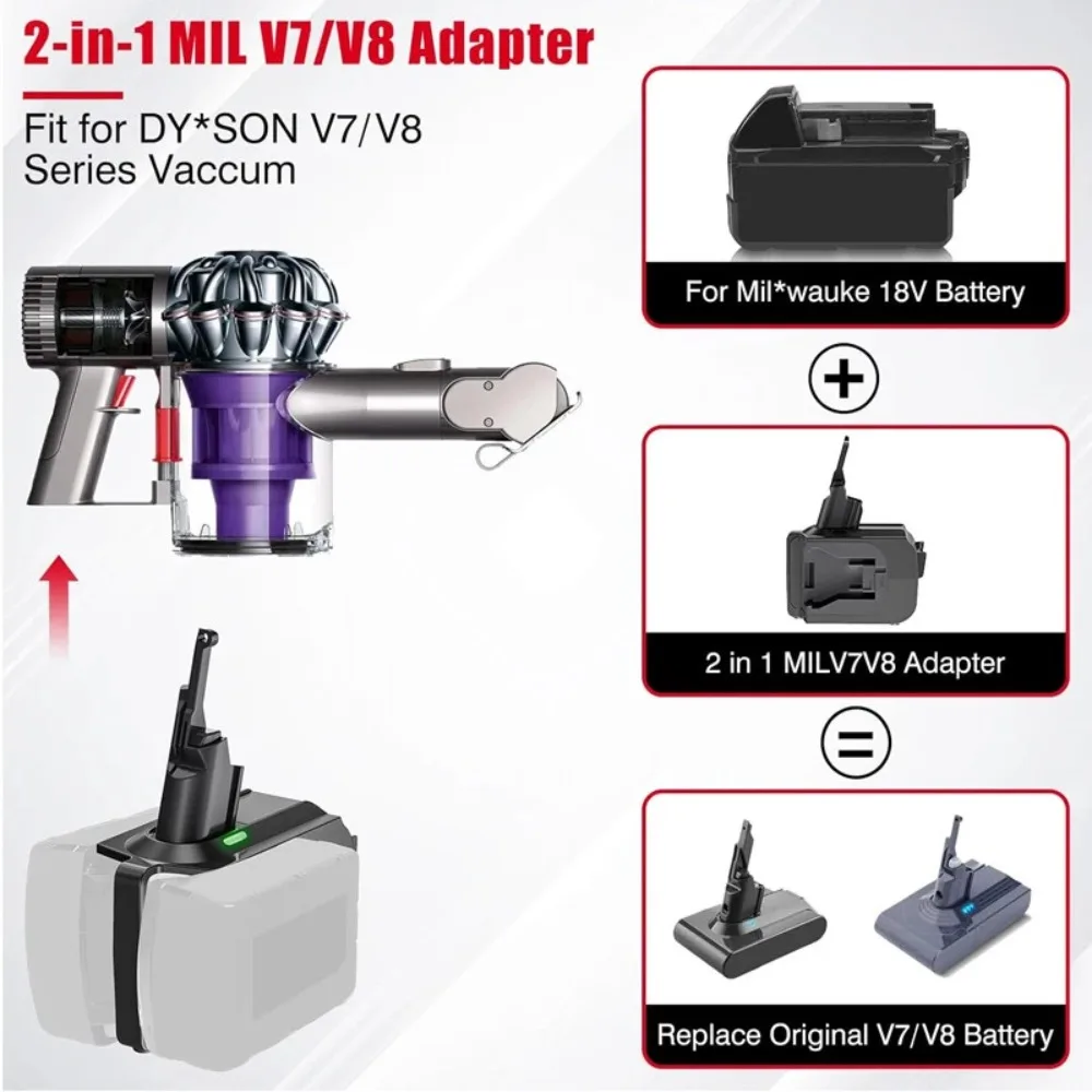 

Converter For MiLwaukee 18V Battery 2-in-1 Double Battery Adapter Work for Dyson V7 V8 Vacuum Cleaner